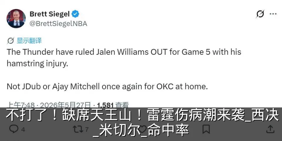 不打了！缺席天王山！雷霆伤病潮来袭_西决_米切尔_命中率